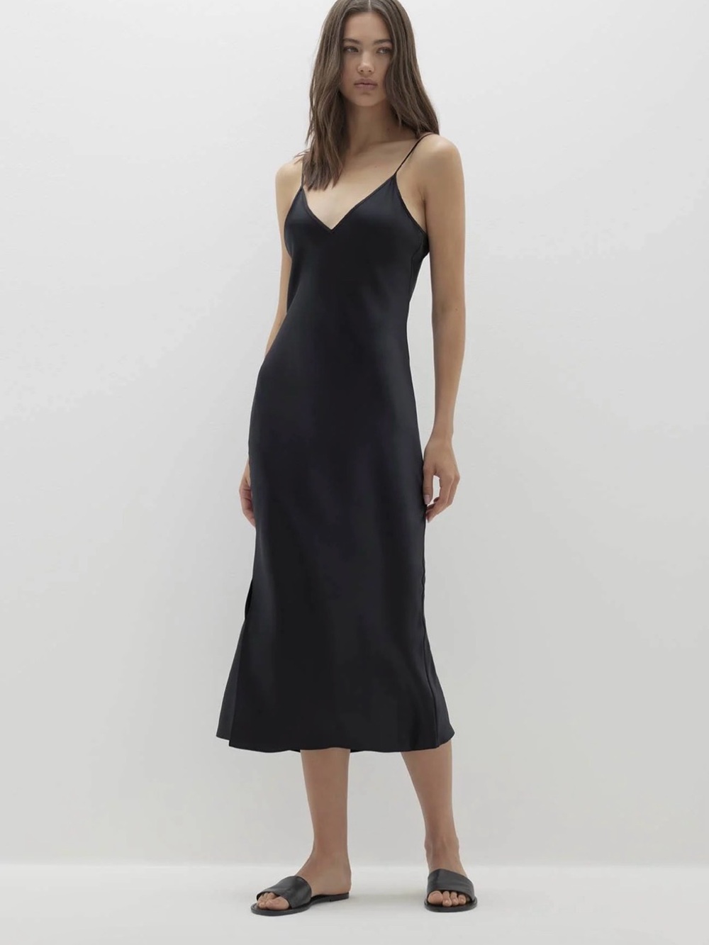 NakedCashmere Black Slip Midi Dress